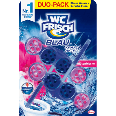 Toilettes fraîches 
Pierre pour WC 
Bleu 
Force active 
Fraîcheur des fleurs 2x50g