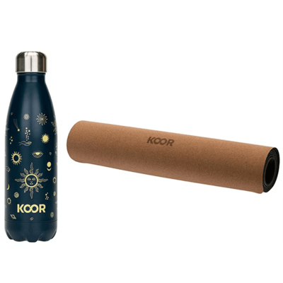 KOOR Yogamatte Kork Pro und Trinkflasche 500 ml