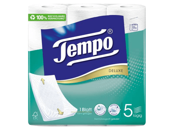 Tempo Toilettenpapier Deluxe 9 Rollen, 5-lagig, Weiss