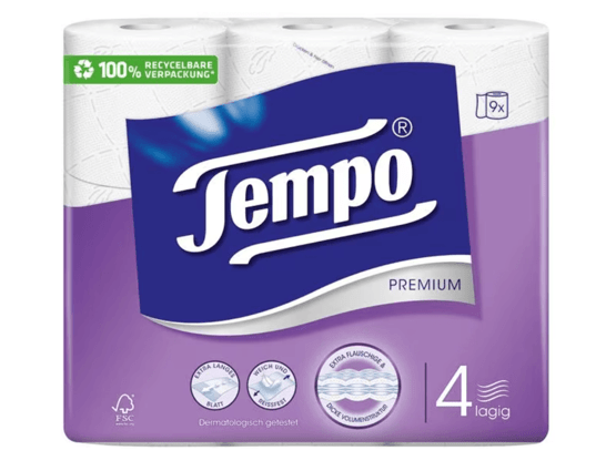 Tempo Toilettenpapier Premium 9 Rollen, 4-lagig, Weiss