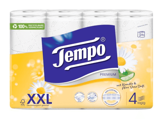 Tempo Toilettenpapier Premium Kamille Aloe Vera 24 Rollen, 4-lagig