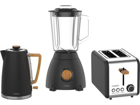 FURBER Wasserkocher, Standmixer und Toaster Set Chaplin Schwarz