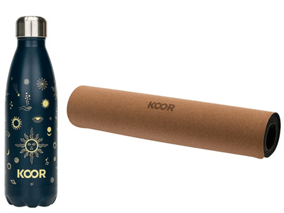 KOOR Yogamatte Kork Pro und Trinkflasche 500 ml