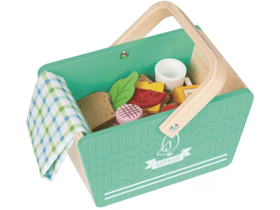 Spielba wooden toys play food wooden picnic basket with accessories