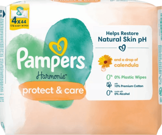 Pampers harmonie lingettes protect & care calendula 4x44 pcs.